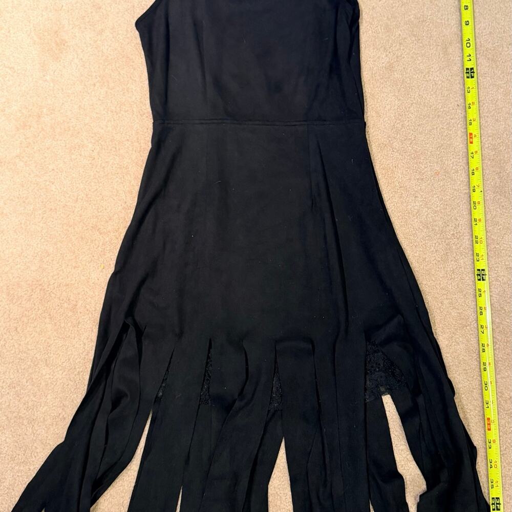 Jasi & Co Faux Suede Dress Womens 4 Black Carwash Fringe Hem Sleeveless Lace Tri